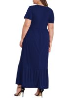 Mengpipi Women's Plus Size Casual Short Sleeve Crewneck Dress Flowy Tiered Loose Maxi Dress with Pockets Navyblue 1X-4X - Image 2